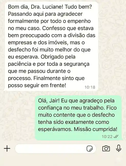 Mensagem de cliente agradecendo pelo atendimento
